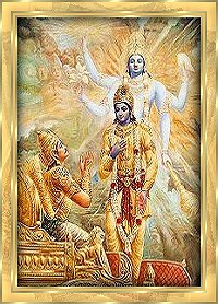 Krishna unterweist Arjuna auf dem Schlachtfeld von Kurukshetra