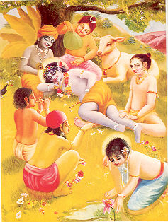 Shri Krishna, die Gopas und der Hügel Govardhana